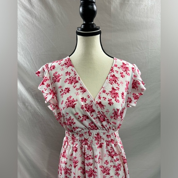 Boho Floral Print V-Neck Ruffle Sleeve Maxi Dress Red - Picture 6 of 8